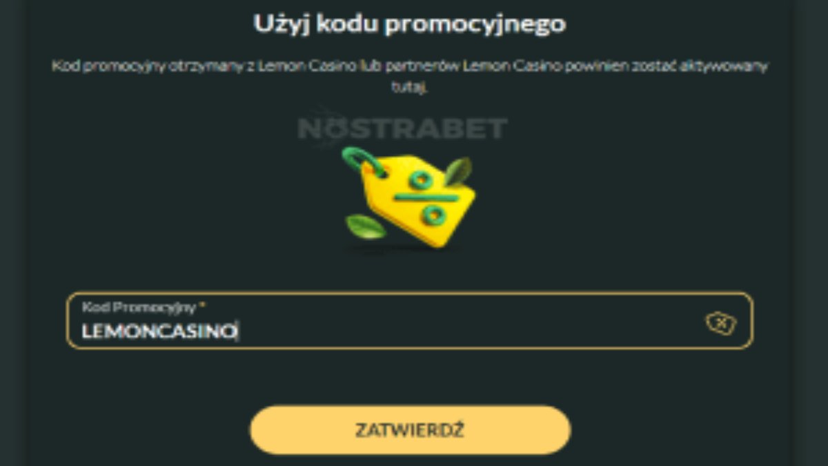 Wpisywanie kodu promocyjnego Lemon Casino w formularzu